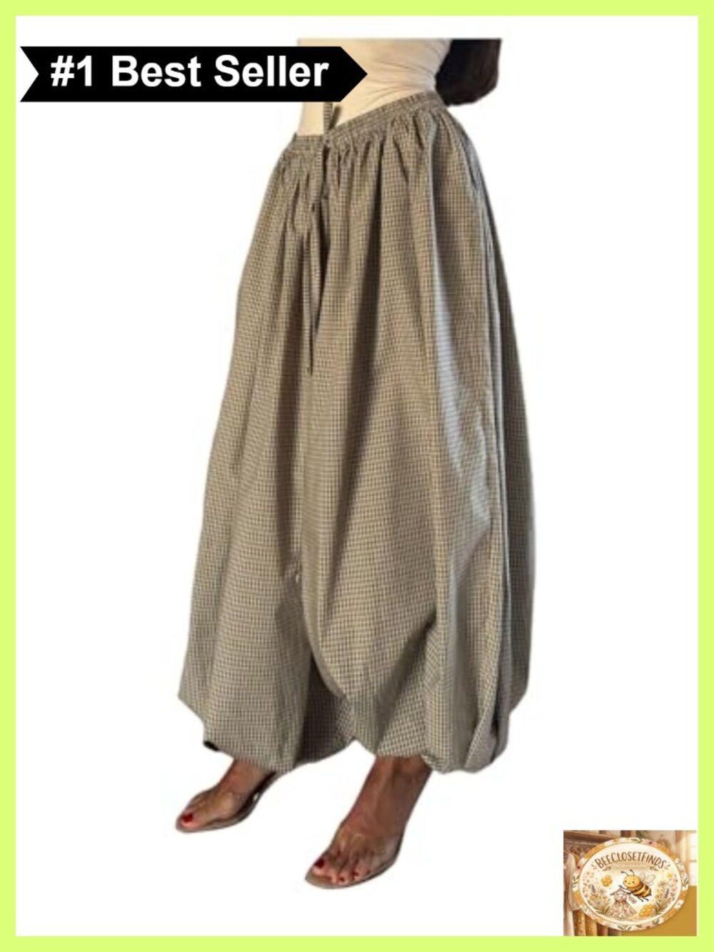 Plaid Balloon Wide Leg Drawstring Pants Loose Fit Casual Trousers